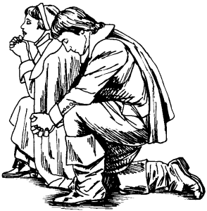 Clip Art PILGRIMS PRAYING COLORING PAGE